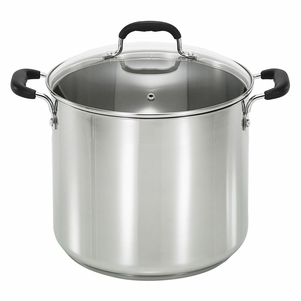 T-fal 12Qt Stainless Steel Stock Pot w/ Lid Vented Dishwasher Oven Safe New